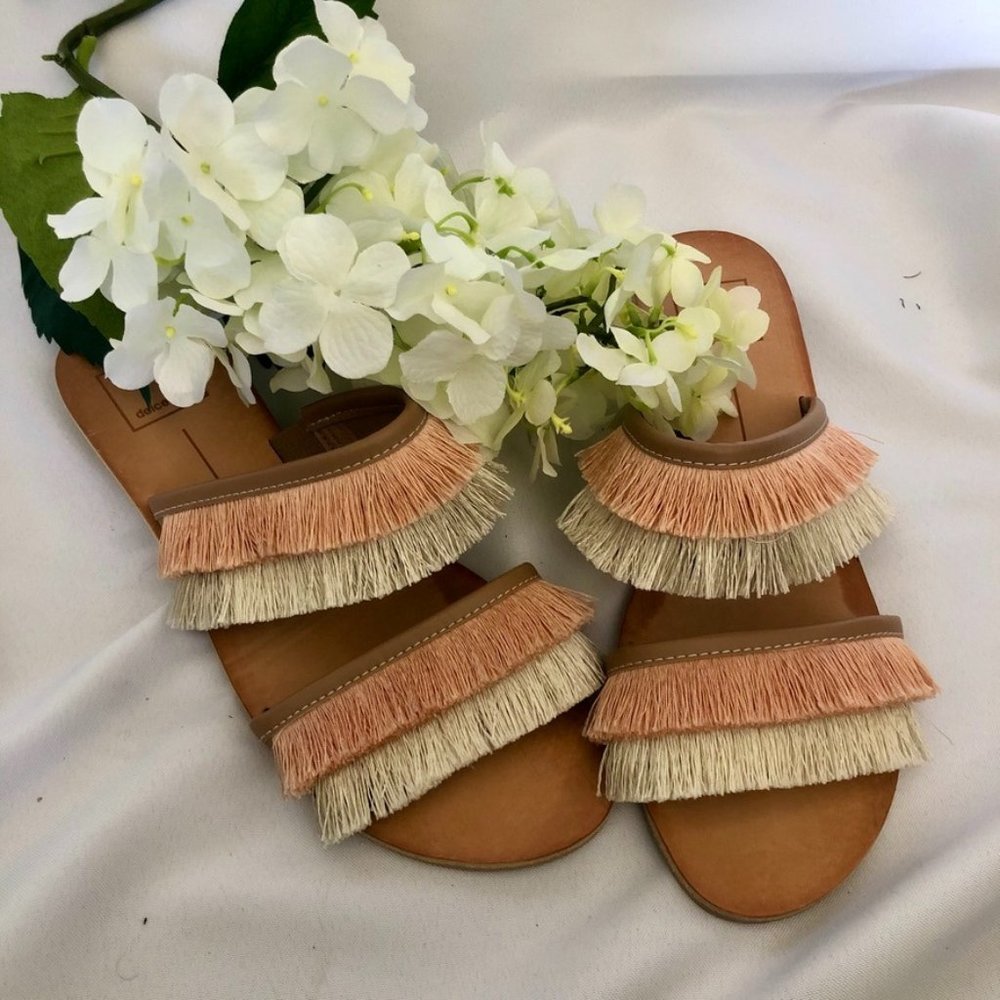 DOLCE VITA HAYA FRINGE SLIDES SANDALS